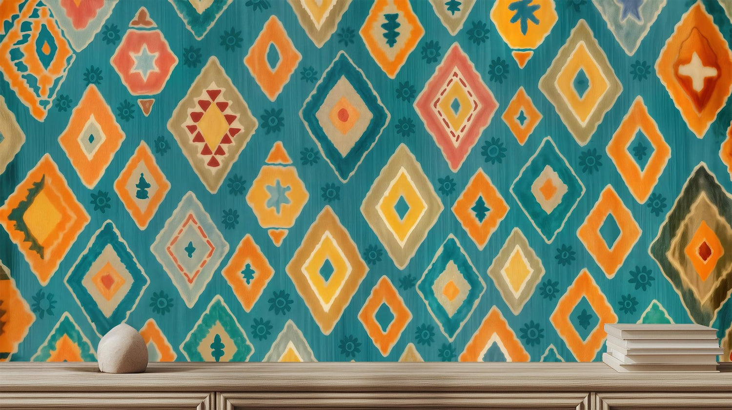 Bohemian Teal wallpaper for Living Room