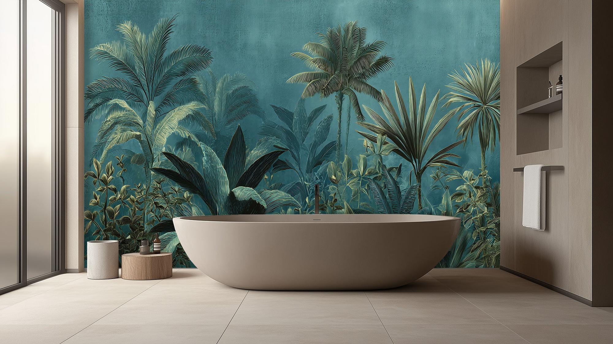 Contemporary Teal wallpaper for Bathroom