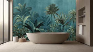 Contemporary Teal wallpaper for Bathroom