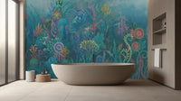 Turquoise Contemporary Teal wallpaper for Bathroom