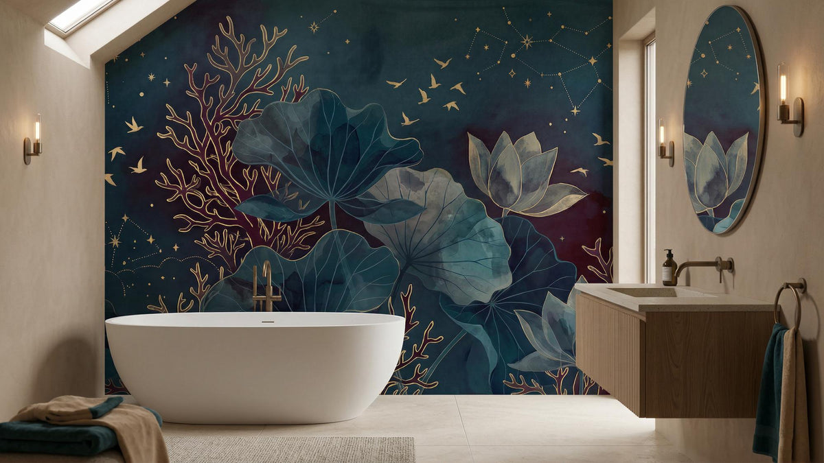 Contemporary Teal wallpaper for Bathroom