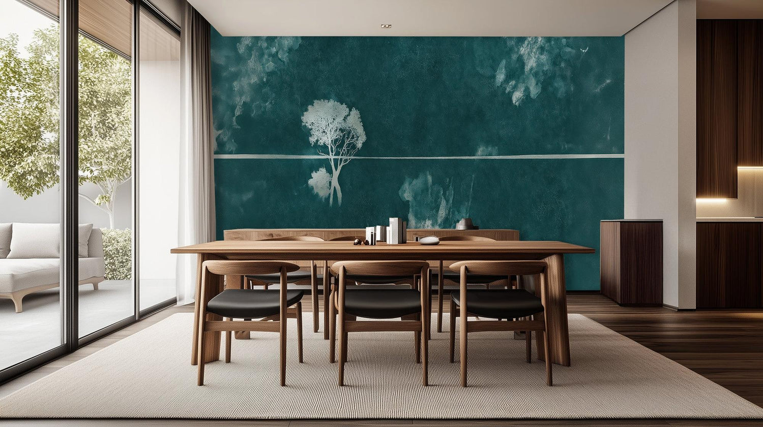 Contemporary Teal wallpaper for Dining Room