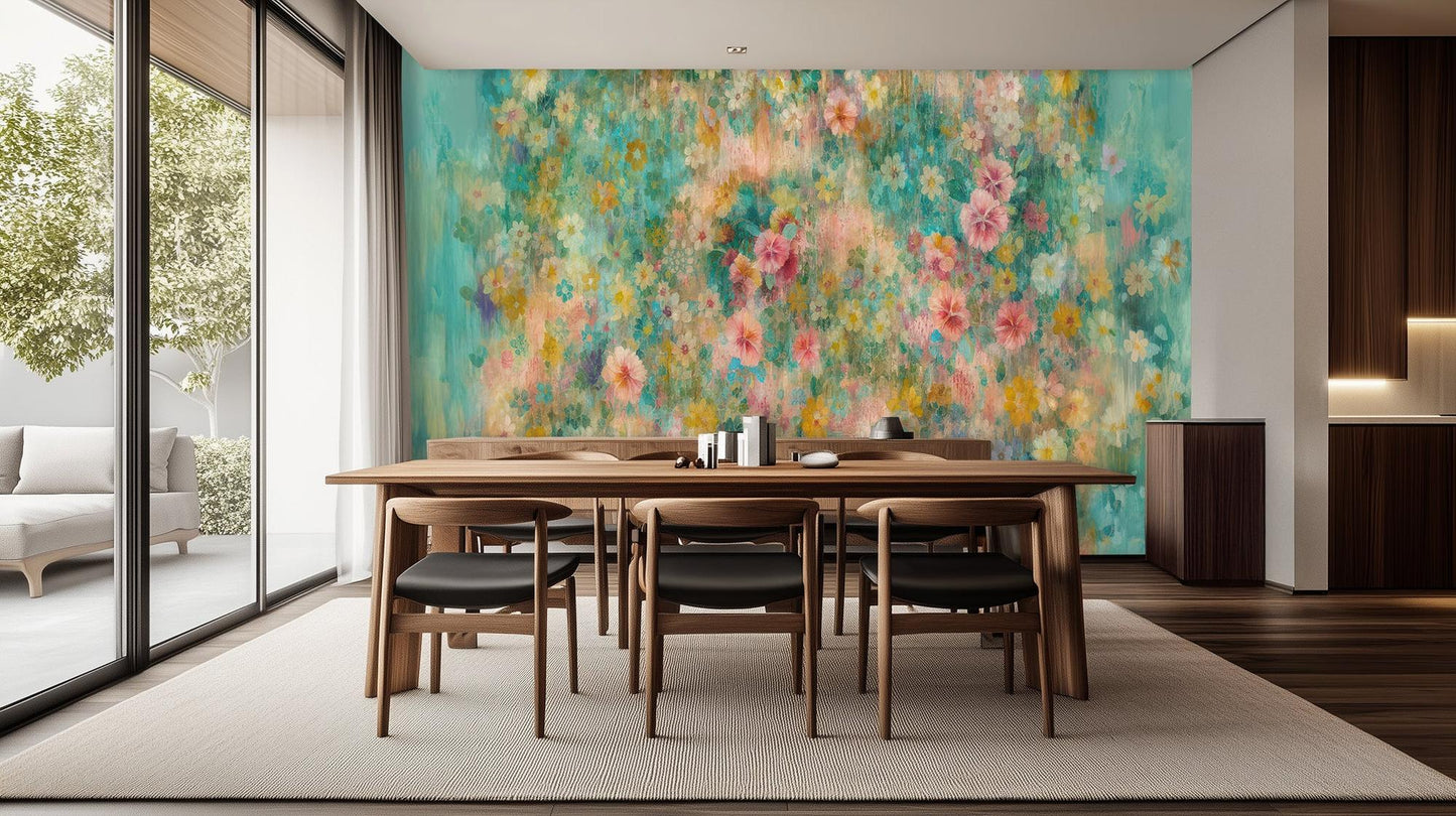 Contemporary Teal wallpaper for Dining Room
