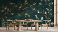 Botanical green Garden Tapestry wallpaper mural for a botanical kitchen wall