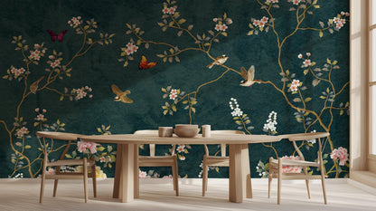 Contemporary Teal wallpaper for Dining Room