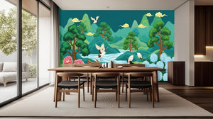 Contemporary Teal wallpaper for Dining Room