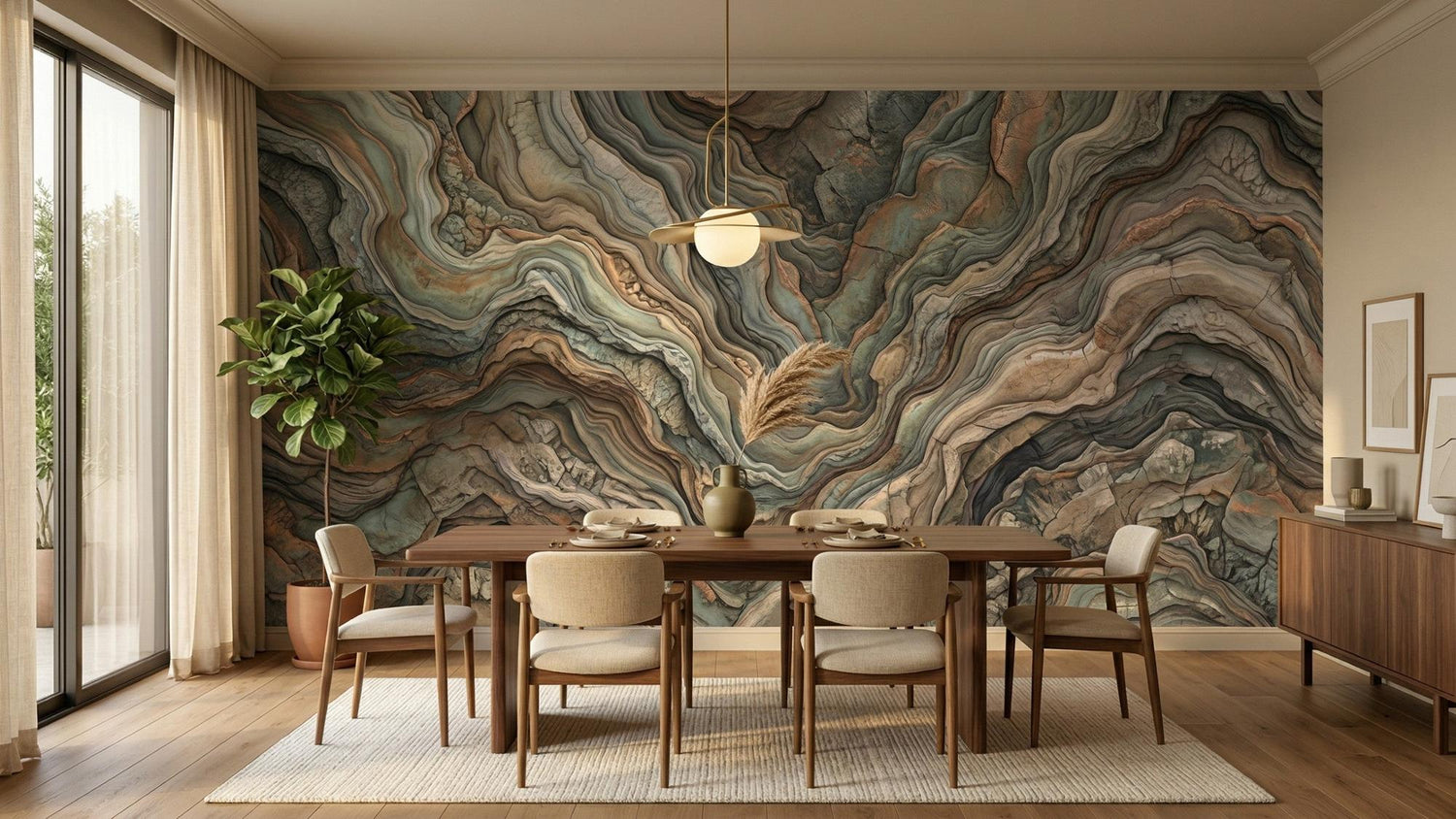 Contemporary Teal wallpaper for Dining Room
