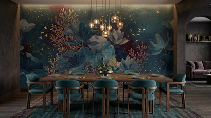 Contemporary Teal wallpaper for Dining Room