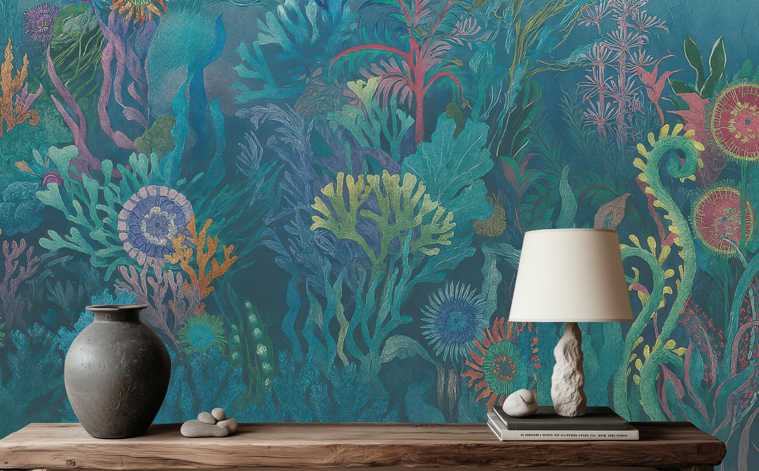 Contemporary Teal wallpaper for Living Room