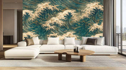 Contemporary Teal wallpaper for Living Room