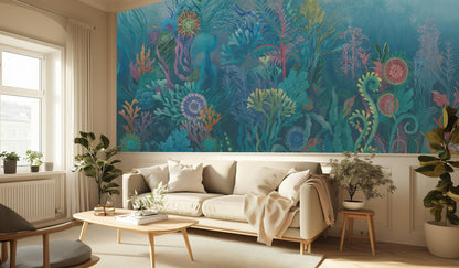 Contemporary Teal wallpaper for Living Room