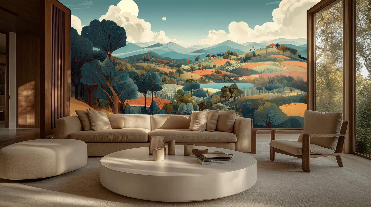 Contemporary Teal wallpaper for Living Room