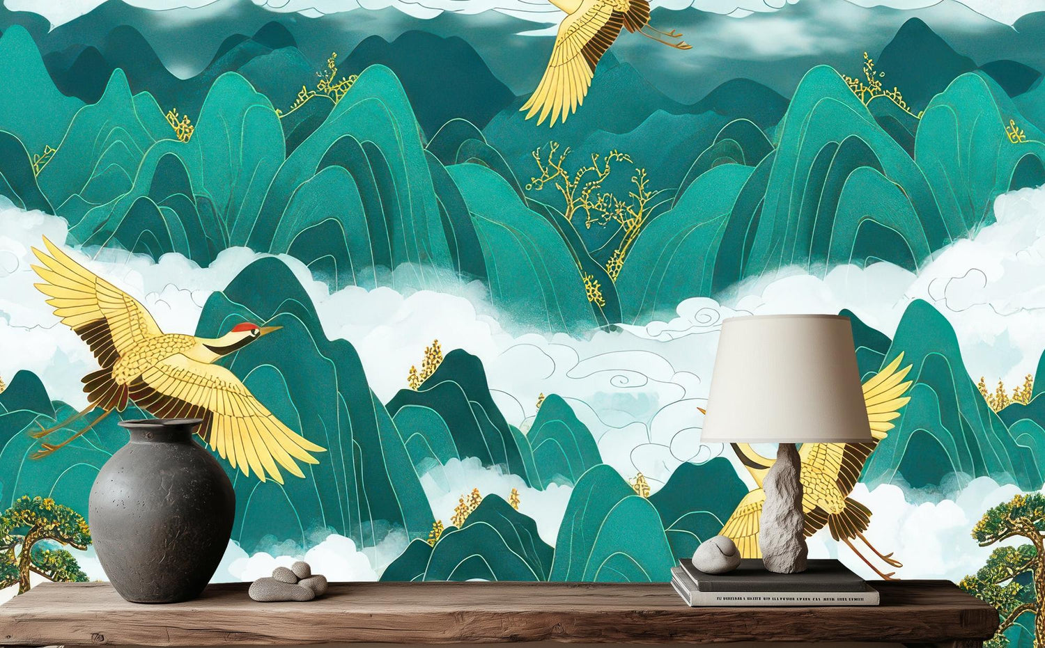 Contemporary Teal wallpaper for Living Room