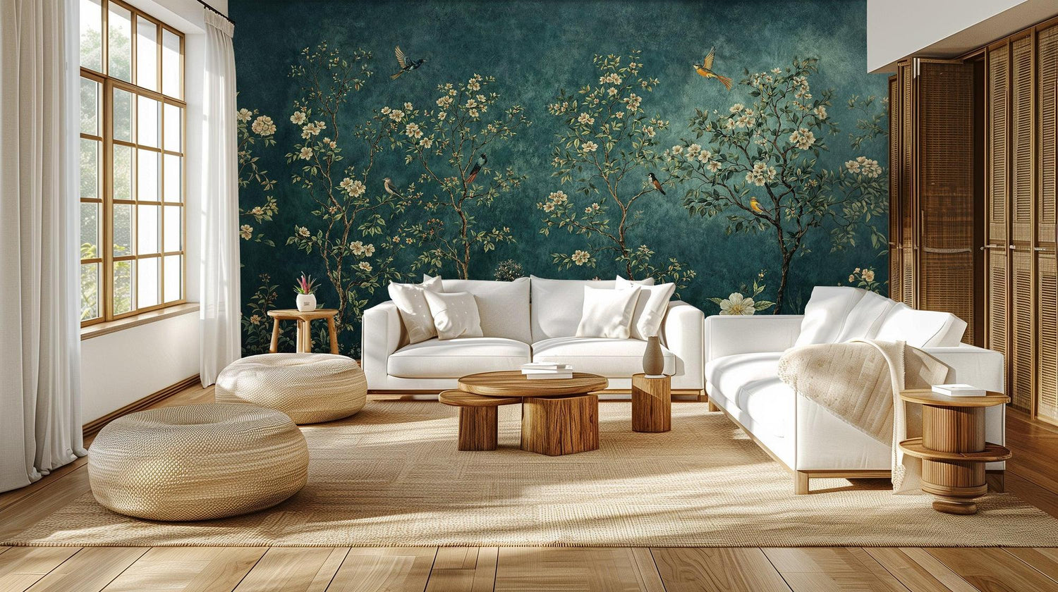 Contemporary Teal wallpaper for Living Room