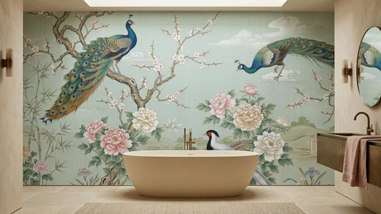 Traditional Teal wallpaper for Bathroom