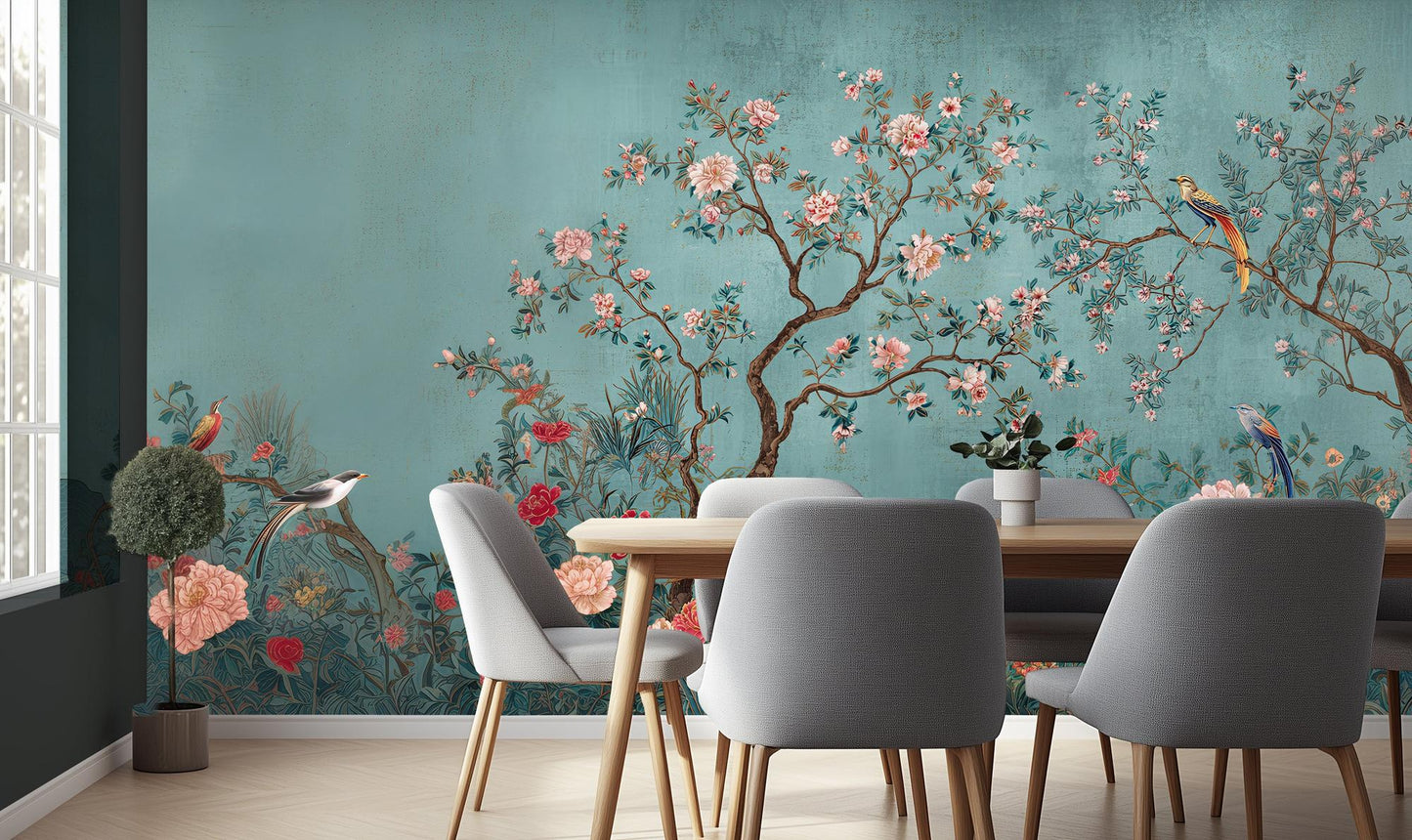 Traditional Teal wallpaper for Dining Room