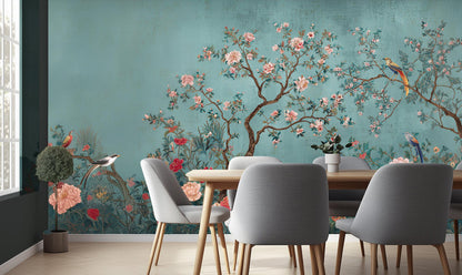 Traditional Teal wallpaper for Dining Room