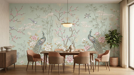 Traditional Teal wallpaper for Dining Room