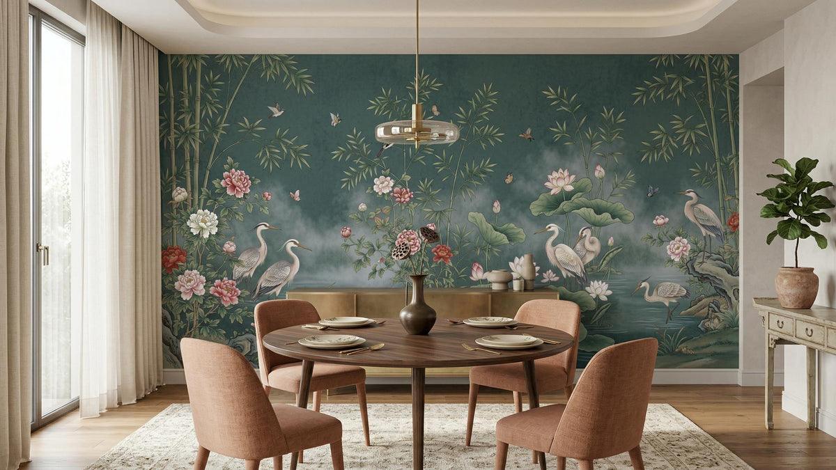 Traditional Teal wallpaper for Dining Room