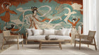 Traditional Anime Fantasy Teal wallpaper for Living Room
