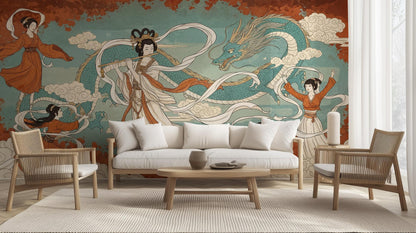 Traditional Teal wallpaper for Living Room