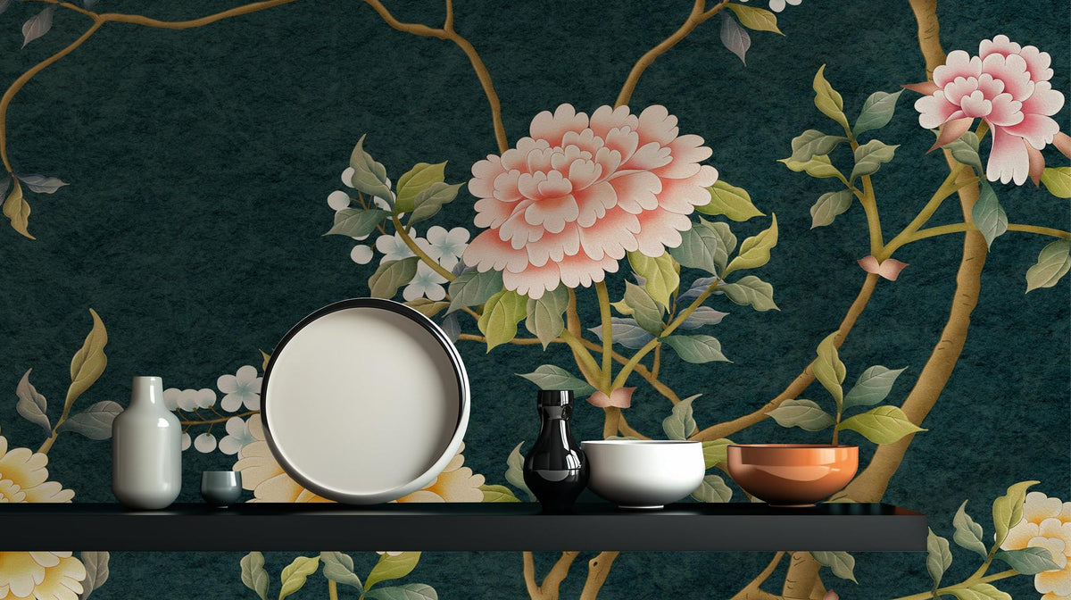 Traditional Teal wallpaper for Living Room