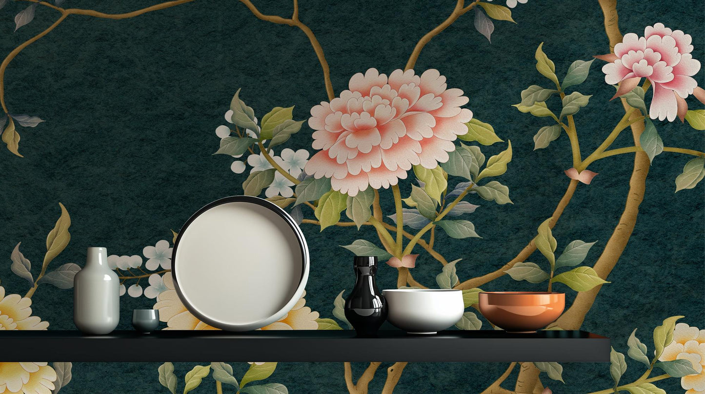 Traditional Teal wallpaper for Living Room