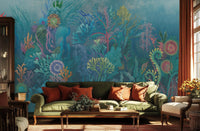 Tropical Teal wallpaper for Living Room