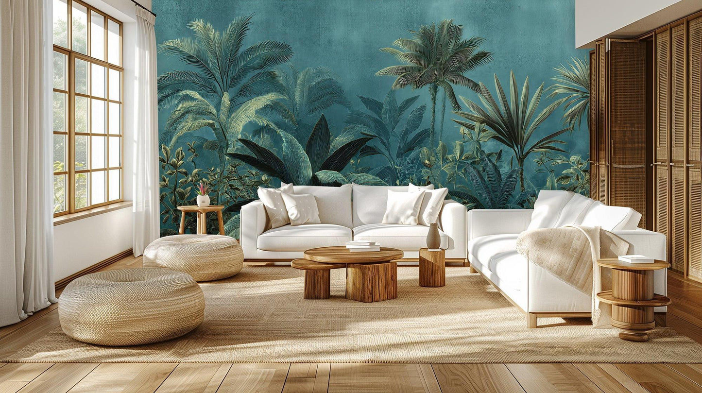 Tropical Teal wallpaper for Living Room