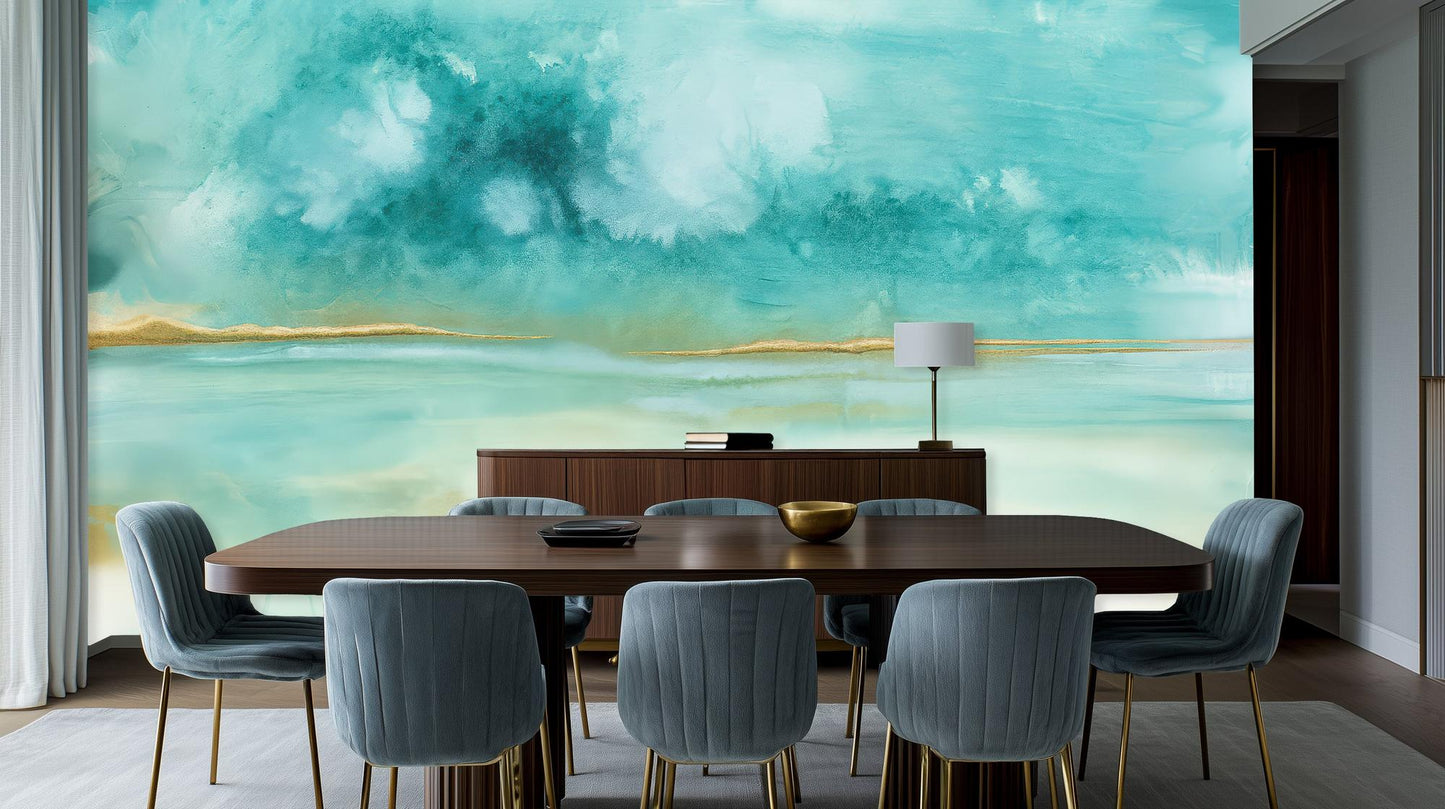 Abstract Turquoise wallpaper for Dining Room