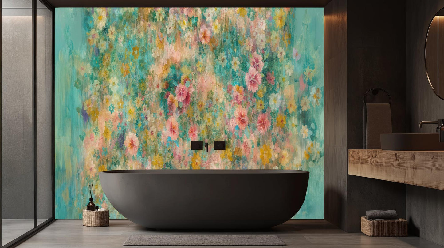 Contemporary Turquoise wallpaper for Bathroom