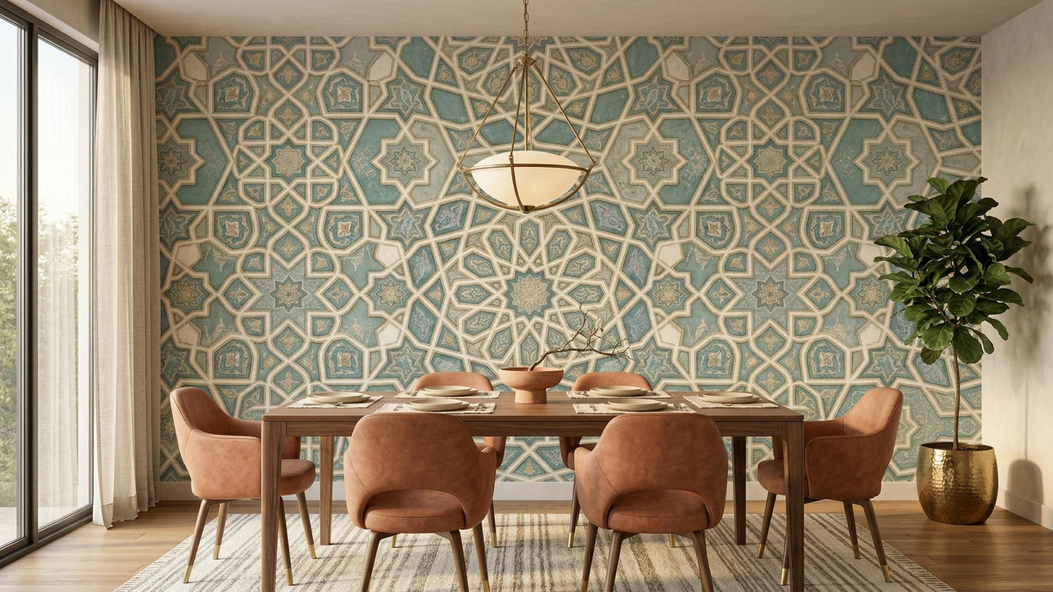 Contemporary Turquoise wallpaper for Dining Room
