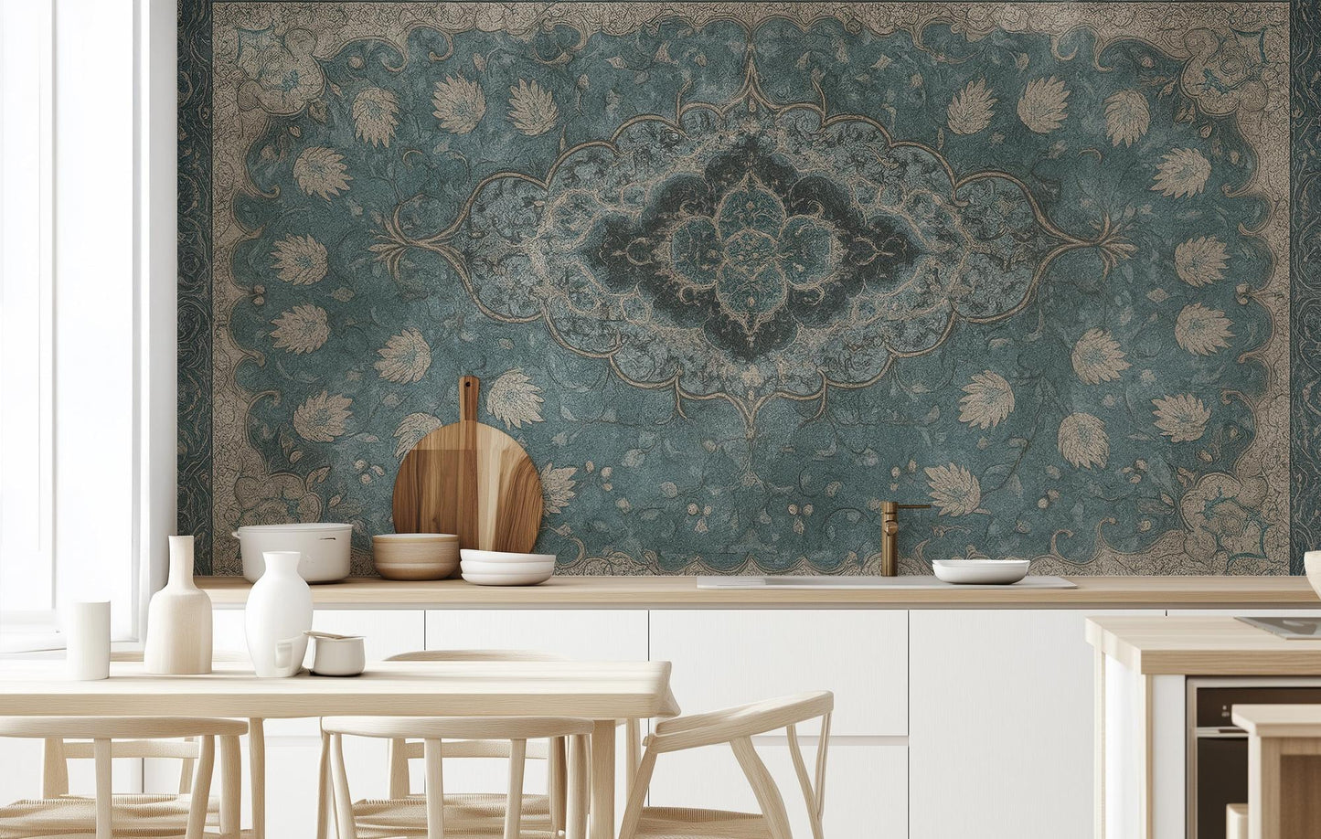 Traditional Turquoise wallpaper for Dining Room