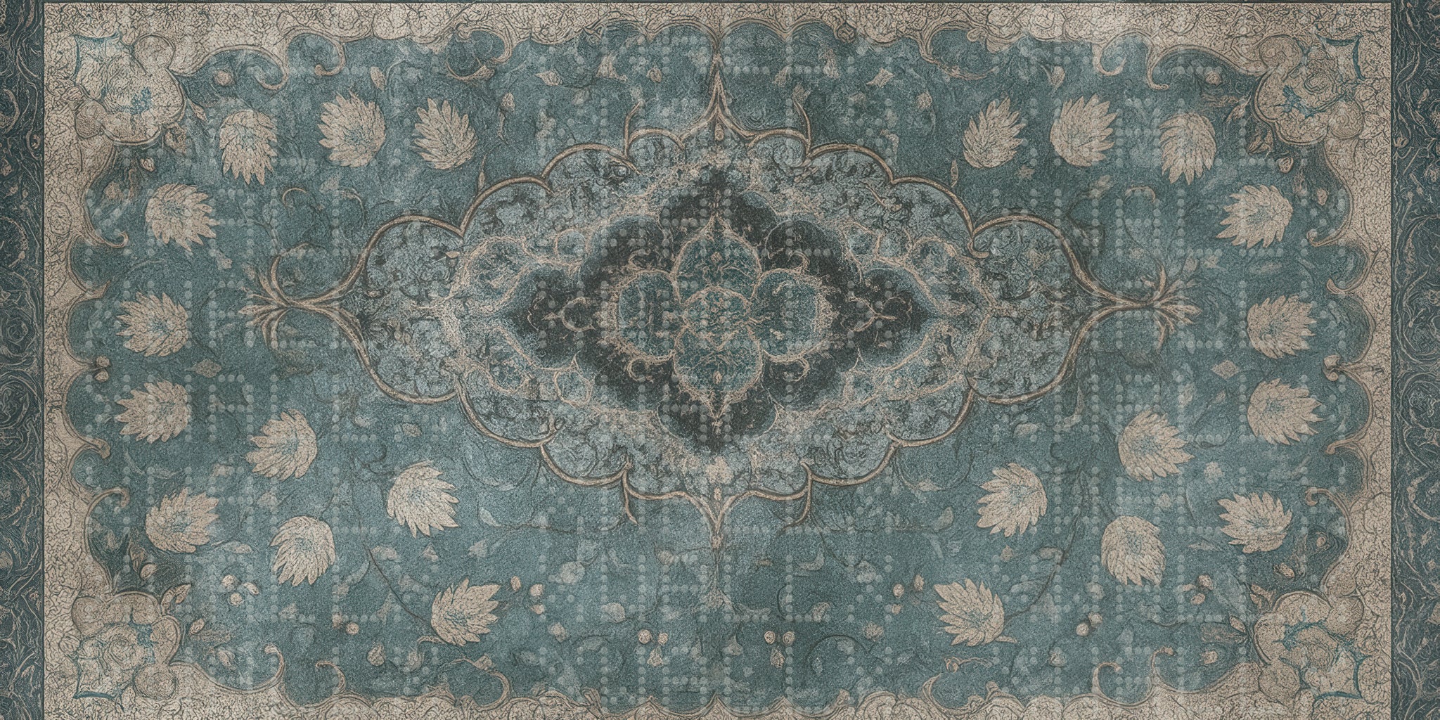 Turkuaz Floral Damask Duvar kağıdı