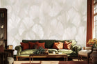 gray delicate Ginkgo Leaf cream wallpaper mural for a pearl living room feature wall