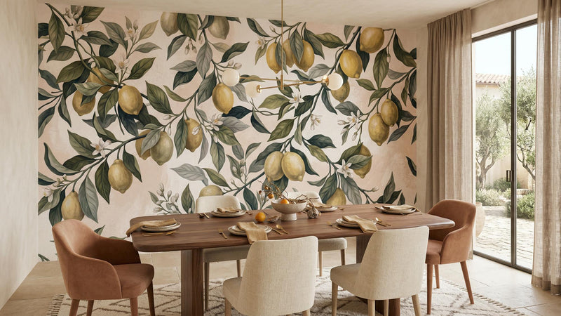 Botanical Yellow wallpaper for Dining Room